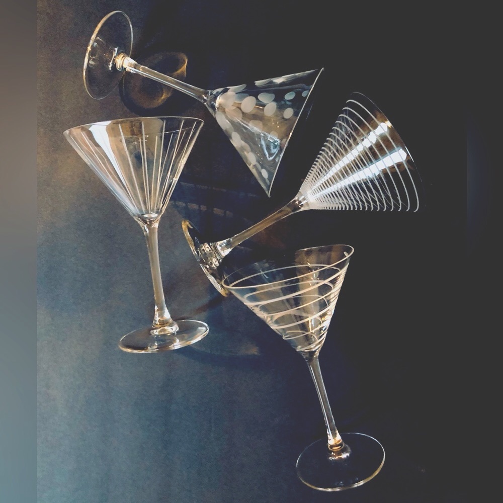 Cocktail glasses etched lead free crystal set of four Williams Sonoma